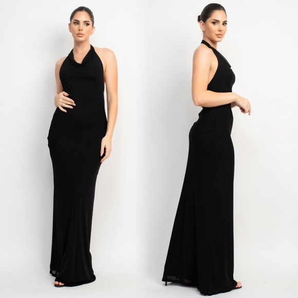 🆕Halter draped maxi dress in black - Picture 1 of 11